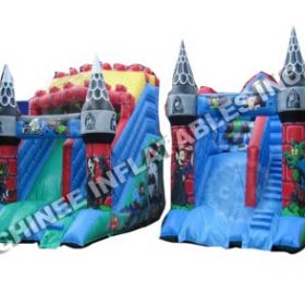 T8-777 Cartoon Double Inflatable Castle Dry Slide